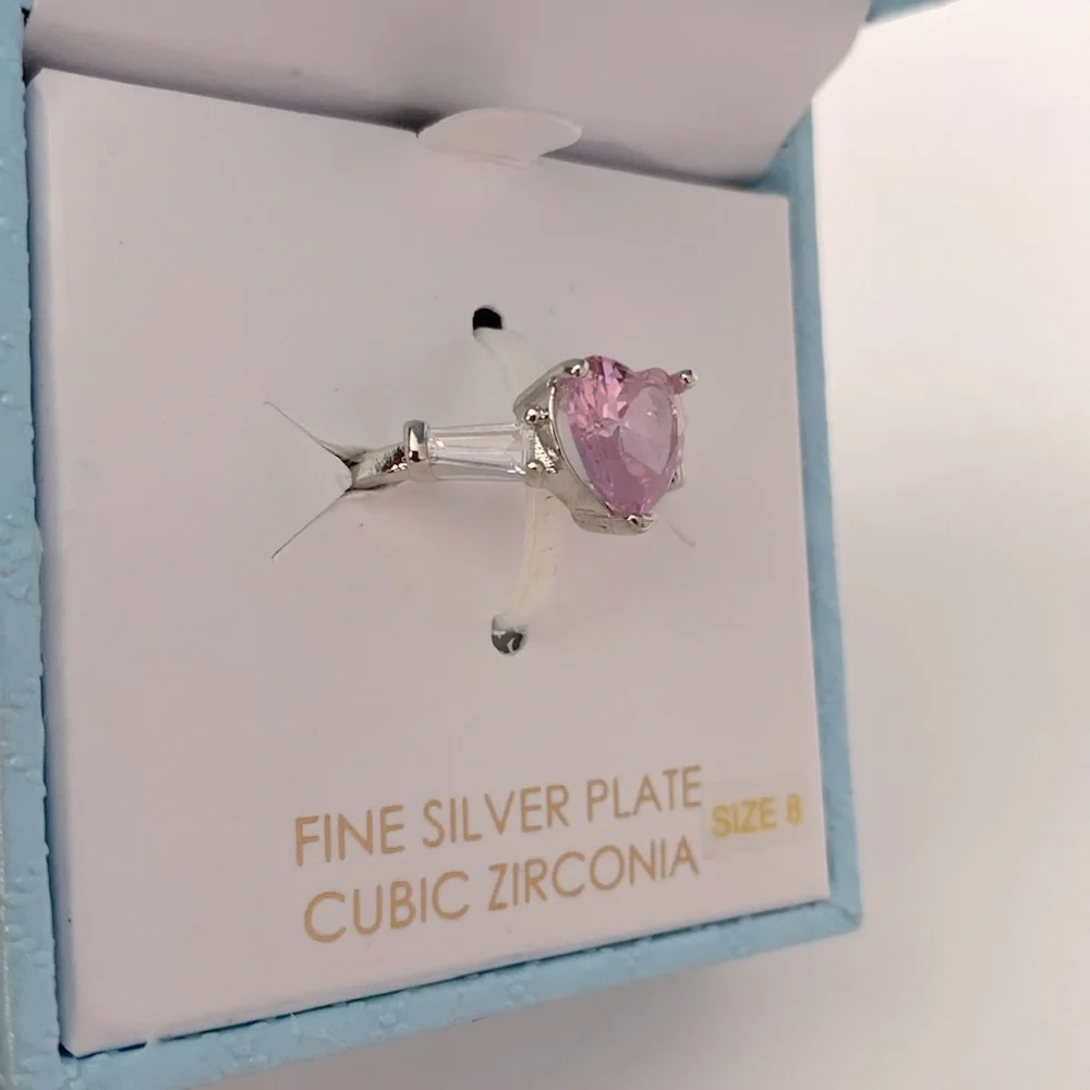 Fine Silver Plated Heart-Shaped Cubic Zirconia Ring